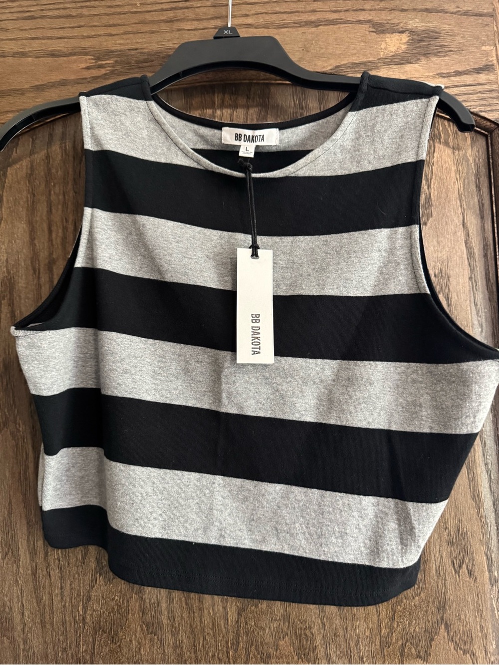 BB Dakota Black and Gray Striped Sleeveless Tank